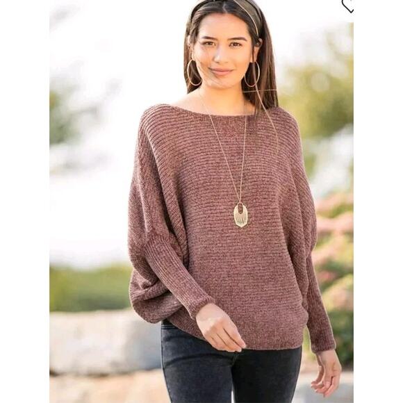 Hyfyv Chenille Wide Neck Dolman Sweater Sz S Browny Buckle Dolman Cozycore - Picture 3 of 9